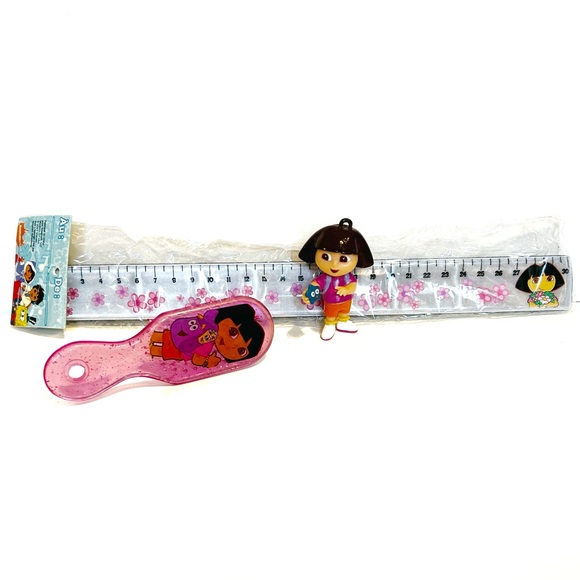 Dora the Explorer Toy Lot Figure Doll Pendant Bracelet Ruler Hair Brush Pink Fun - Picture 2 of 16